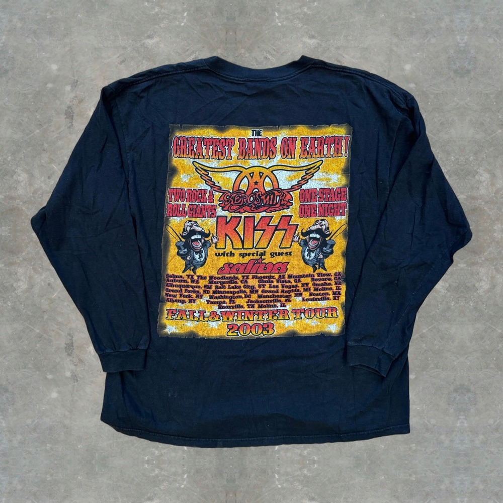 Vintage 2003 Kiss Aerosmith Fall Winter Tour Long Sleeve Shirt Black XL Band Tee - Picture 2 of 2